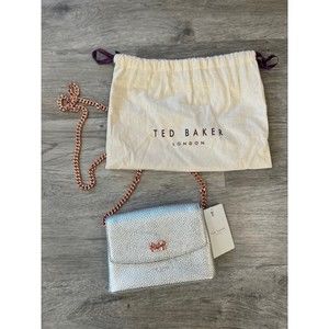 NWT Ted Baker Silver Clutch with Removable Chain Strap